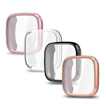 Gaishi Screen Protector Case Compatible With Fitbit Versa 2, [All Round] Slim and Scratch-resistant Case, Transparent / Black / Rose Gold / Rose Rose, 4 Units