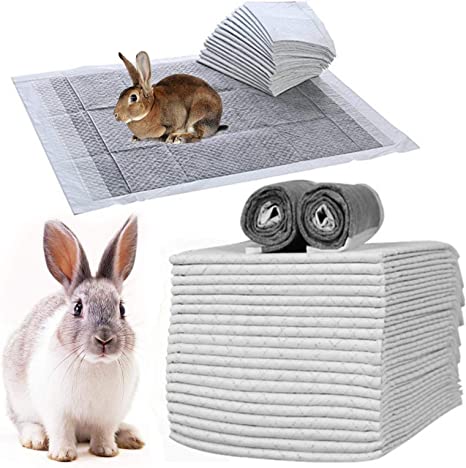 kathson Rabbit Pee Pads Disposable Cage Liners Super Absorbent Black Carbon Odor-Control Bunny Training Pad with Quick-Dry Surface for Bunny Guinea Pig Kitten Hedgehog Small Animals (100 pcs Gray)