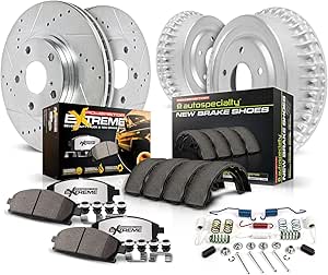 Power Stop K15116DK-36 Front and Rear Z36 Truck & Tow Brake Kit, Carbon Fiber Ceramic Brake Pads and Drilled/Slotted Brake Drums For Nissan Pathfinder 1996-1998 [Model Specific]