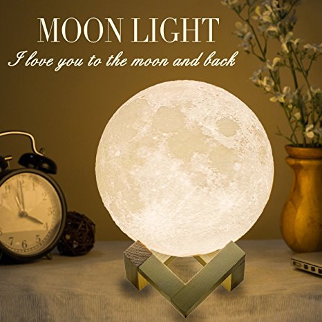Mydethun Moon Lamp Large Moon Light Night Light for Kids Gift for Women USB Charging and Touch Control Brightness Two Tone Warm and Cool White Lunar Lamp (7.1IN)