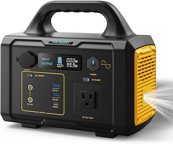 Portable Power Station 300W (293Wh/120V) Solar Generator (Solar Panel Not Included) with 60W USB-C PD AC Output Flashlight for Outdoor Camping Emergency Home Blackout Hunting RV Travel