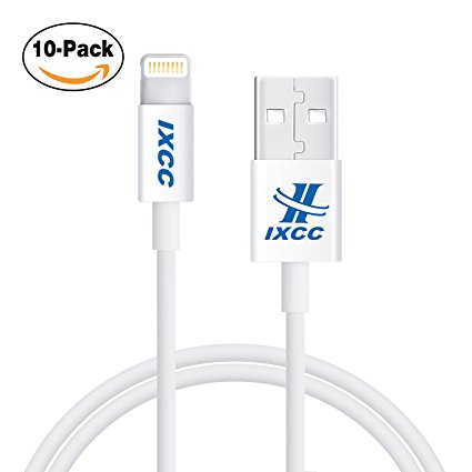 iPhone Charger Cable, iXCC Lightning Cable for iPhone X, 8, 8 Plus, 7, 7 Plus, 6s, 6s Plus, 6, 6 Plus, SE 5s 5c 5, iPad Air 2 Pro, iPad mini 2 3 4, iPad 4th Gen [Apple MFi Certified](10Pack White)