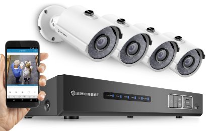 Amcrest HD 720P 4CH Video Security System - Four 1280TVL 1.0-Megapixel Weatherproof IP66 Bullet Cameras, 65ft IR LED Night Vision, 1TB HDD, HD Over Analog/BNC, Smartphone View (White)