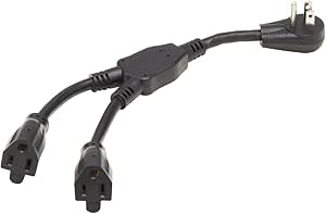 Tripp Lite Power Cable Y-Splitter Right-Angle Extension Cord, Connect Two Devices to One Outlet, Standard 5-15P to 5-15R, 15A 120V, 1 Foot / 0.3M, Life Limited Manufactuer's Warranty (P024-001-15D-2)