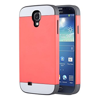 Galaxy S4 Case, S4 Case - ULAK Hybrid Slim Hard Back Case Cover Rubber Bumper 2in1 Rigid Plastic Shell   TPU Daul Layer w/ Card Storage for Samsung Galaxy S4 I9500 (Coral Pink/Grey)