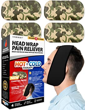 Hawwwy Head Wrap Pain Reliever (1 Wrap, 4 Reusable Hot Cold Gel Packs) Perfect for Wisdom Teeth Tooth TMJ Splint Face Chin Head Oral Surgery Headaches Migranes Jaw Dental Relief Heating Pad Ice Pack