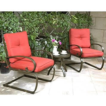 Cloud Mountain Bistro Table Set Outdoor Bistro Set Patio Cafe Furniture Seat, Wrought Iron Bistro Set, Garden Set with Cushioned Seats, Brick Red