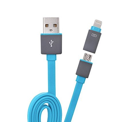ISKTech Duo Universal 2-in-1 Fast Sync and Charge Cable with Lightning & Micro USB 8-pin Connectors for Iphone 6 6plus 5s 5c 5, Ipad Air, Ipod Nano 7th, Samsung, Htc, Other Android Smartphones (Blue)