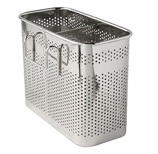 Kitchen Utensils Chopsticks Holder Drying Rack Basket with Hooks 2 Divided Compartments Quality Stainless Steel Large L5.4" X H4.3" X W2.6"