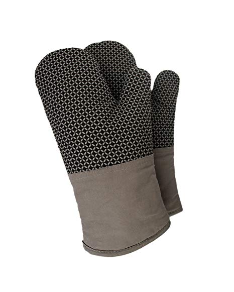 Immaculate Textiles - Premium Heat Resistant Oven Gloves/Mitts - Pack of 2 : Non-Slip Silicone Exterior (Grey)
