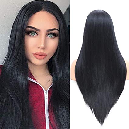 Fani Black Wig Long Straight Middle Part Heat Resistant Sythetic Hair Wig Fascinating Women Wig with Free Wig Cap (Black)