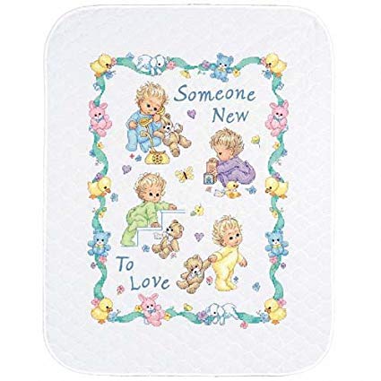 Dimensions Stamped Cross Stitch 'Someone New to Love' DIY Baby Quilt, 34" x 43"