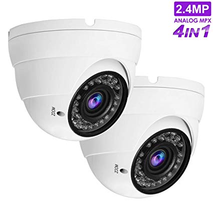 2.4MP Security Dome Camera(2pack), Anpvees HD 1080P 2.4MP 4-in-1 TVI/CVI/AHD/CVBS Security Cameras, 2.8-12mm Manual Varifocal Lens Waterproof Outdoor Surveillance Camera-White