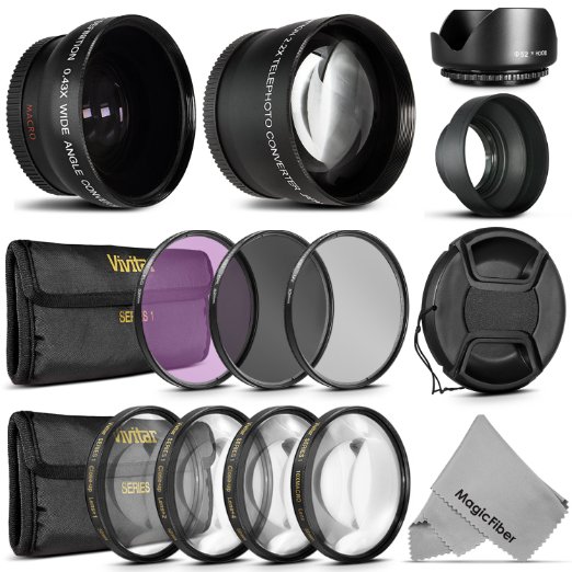 52mm Starter Accessory Kit for Nikon DSLR Bundle with Vivitar Wide Angle and Telephoto Lenses