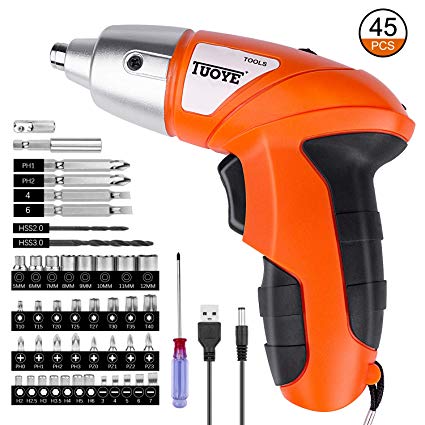 Cordless Screwdriver, Gvoo 4.8V Rechargeable Lithium Battery Electric Screwdriver Set Household Tools with LED Light 45pcs Driver Bits and Extra Screwdriver