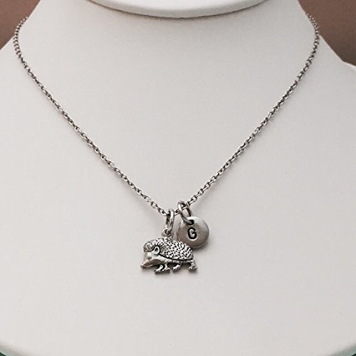 Hedgehog charm necklace, animal necklace, personalized necklace, animal jewelry, initial necklace, hedgehog charm