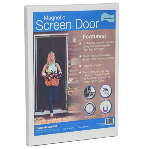 Fenestrelle Magnetic Screen Door with Super Tight Full Strip Magnetic Seal. Heavy Duty, Flame Resistant, Fiberglass Mesh. Full Frame Mounting Tape, Fits up to 34 W x 82 H Doors, Black Trim