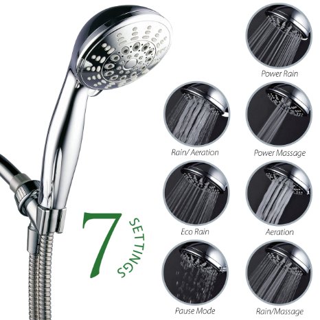 HotelSpa 7-setting Ulra Luxury Hand-Held-Shower with Premium 5 Foot Stainless-Steel Shower-Hose