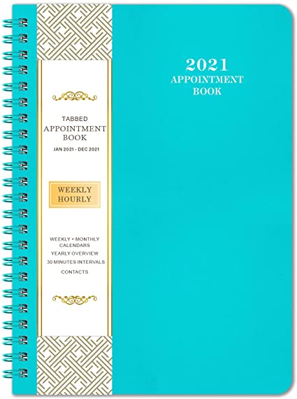 2021 Weekly Appointment Book & Planner - 2021 Daily Hourly Planner with Twin-Wire Binding, 6.3" x 8.5", Jan - Dec 2021, Hourly(60 Mins) Interval, Lay - Flat, Round Corner, Thick Paper - Teal Green