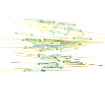 20Pcs MKA-14103 Reed Switch Gold Tone Leads Glass N/O 7-35AT 2 x 14mm Normally Open Magnetic Induction Reed Switch