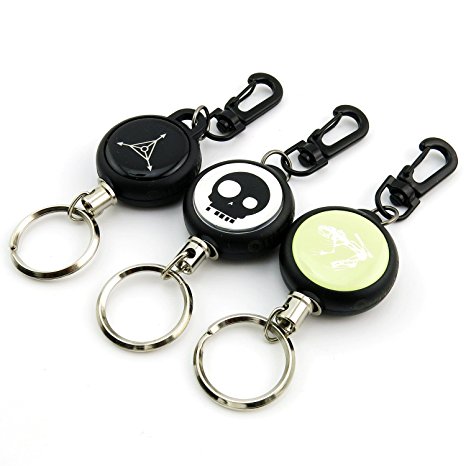 Outmate Retractable Key Chain with 23.6" Steel Wire for Keys or Badge(Pack of 3)