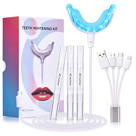 HailiCare Teeth Whitening Kit, 16X LED Professional Light with USB or Phone for Whiter Teeth, 25 Minutes Auto Shut-off, No Sensitivity, Include 3 Teeth Whitening Pens! The Smart Teeth Whitening System