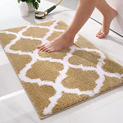 Olanly Luxury Bathroom Rug Mat, Soft and Absorbent Microfiber Bath Rugs, Non-Slip Shaggy Bath Carpet, Machine Wash Dry, Bath Mats for Bathroom Floor, Tub and Shower, 20x32, Beige