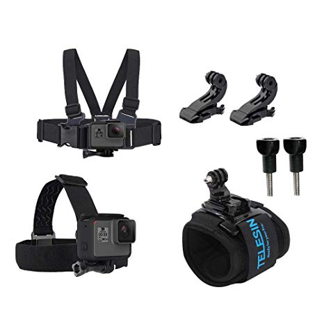 TELESIN Travel Starter Kit Chest Strap Mount Harness   Head Strap Band   360 Wrist Strap Controller J Hook Accessories Bundle for GoPro Hero 7 Hero 2018 Hero 6 Hero 5 Black Hero 4/3  Hero Session 4/5