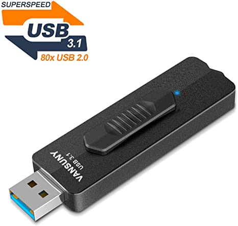 USB Flash Drive 128GB, USB 3.1 Gen 2 Flash Drive 400MB/s, Vansuny Super Speed Solid State USB Drive Thumb Drive Slide Metal USB Memory Stick Zip Drive Jump Drive Pendrive (128G,Black)