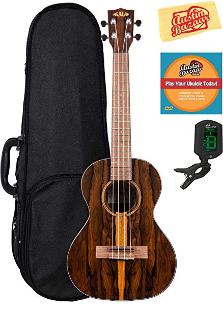 Kala KA-ZCT-T Ziricote Tenor Ukulele Bundle with Hard Case, Tuner, Austin Bazaar Instructional DVD, and Polishing Cloth