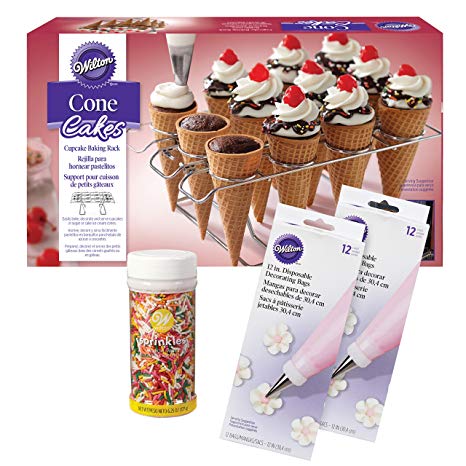 Wilton Ice Cream Cone Cupcakes Decorating Kit, 26-Piece - Decorating Bags, Sprinkles, Cupcake Cone Baking Rack