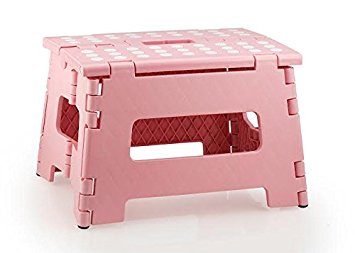 StepSafe® High Quality Non Slip Folding Step Stool For Kids and Adults with Handle- 9" in Height, Holds up to 300 Lb! (pink)