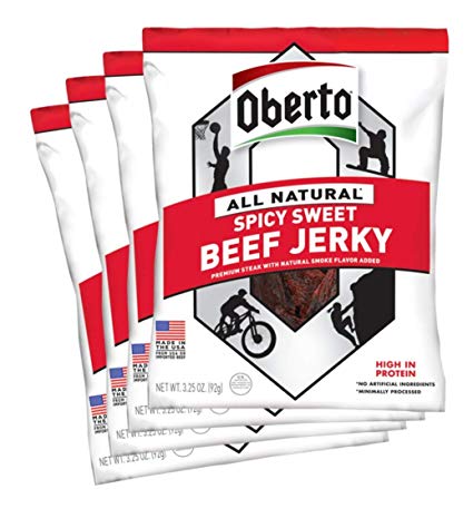 Oberto All-Natural Spicy Sweet Beef Jerky, 3.25 Ounce (Pack of 4)