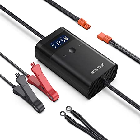 BESTEK Fully Automatic Trickle Battery Charger, 12V 1.5A Smart Battery Float Charger/Maintainer/Desulfator with LCD Monitor and Temperature Compensation for AGM GEL CELL Wet Lead-acid Battery