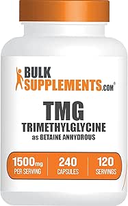 BulkSupplements.com TMG Capsules - Trimethylglycine as Betaine Anhydrous, TMG Supplement - Betaine Anhydrous 1500mg, Gluten Free, 2 Capsules per Serving, 240 Capsules (Pack of 1)