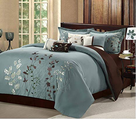 Chic Home Vines 8-Piece Comforter Bedding Set, Sage, Queen