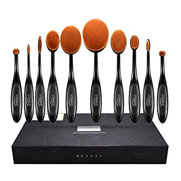 LiSmile 10-piece Oval Makeup Brushes Toothbrush Design,Foundation Eye Lip Face Makeup Brush Full Set