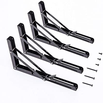 Home Master Hardware 12 in Heavy Duty Folding Shelf Brackets Wall Mounted Collapsible Foldable Shelf Bracket for Table Work Bench,Space Saving DIY Bracket 4 Pack