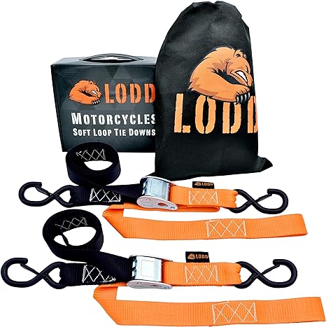 FILBA LODD - Premium Heavy Duty Motorcycle Tie Down Straps with Plastic-Covered Safety Hooks, Integrated Soft Loops, Tested 1100 kg, Soft Bag (for Moto Cross, Enduro, Quad)