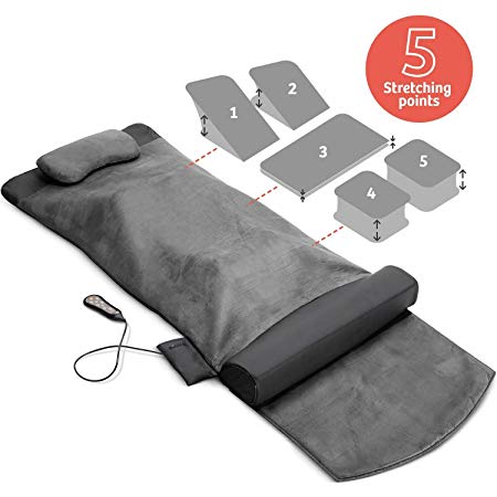 Back Stretching Electric Mat - 4 Stretching Programs for Physiotherapy at Home - Full Body & Back Relaxation - Release Lumbar Tension, Muscle Soreness & Back-Pain - Back Stretcher w/Straps & Foldable