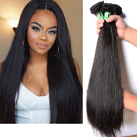 Msbeauty 10A Brazilian Hair Straight 3 Bundles Total 300g Weave Hair Human Bundles Mixed Length(16 18 20 inch) Natural Color