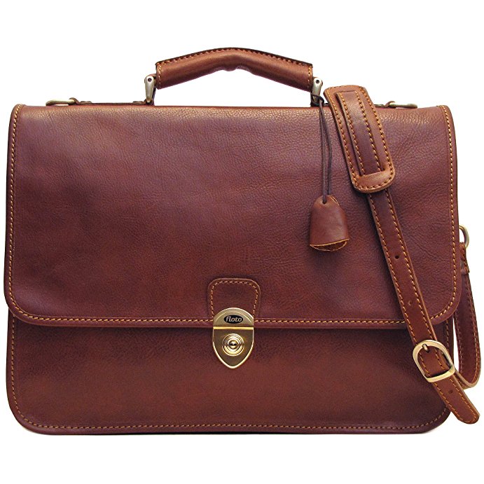 Floto Mens Leather Messenger Briefcase Brown Italian Calfskin Leather