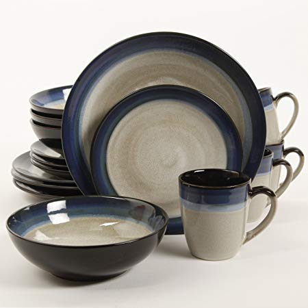 Gibson Couture Bands 16-Piece Dinnerware Set, Blue and Cream