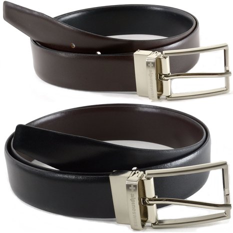 Alpine Swiss Mens Dress Belts Reversible Black Brown Leather Imported from Spain