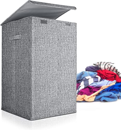VETOKY Laundry Hamper with Lid Waterproof Laundry Basket with Handle Foldable Laundry Baskets with Handles Easily Transport Clothes, Grey (Gris Clair)
