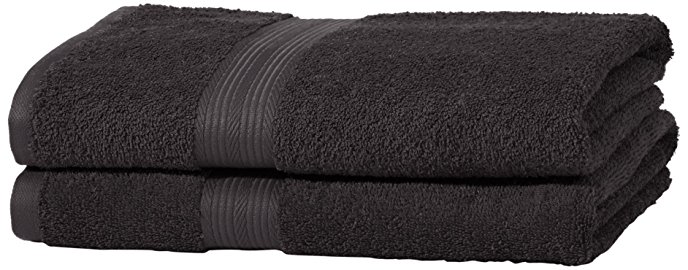 AmazonBasics Fade Resistant Towel Set, 2 Bath - Black, 500gsm