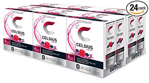 CELSIUS Sparkling Wild Berry Fitness Drink, ZERO Sugar, 12oz. Slim Can 4-Packs, 24 Cans Total