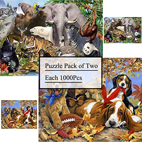 1000 Pieces Jigsaw Puzzles, for Adults,SJEhome Dog Animal/Space Puzzle DIY Fun Family Intellectual Educational Games（2 Pack