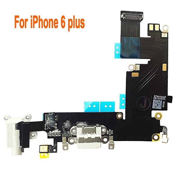 Johncase Charging Port Dock Connector Flex Cable w/Microphone   Headphone Audio Jack Port Ribbon Replacement Part Compatible iPhone 6 Plus 5.5" All Carriers (White for Gold)