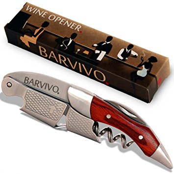 Professional Waiters Corkscrew by Barvivo - This Bottle Opener for Wine and Beer Bottles is Used by Waiters, Sommelier and Bartenders Around the World. Made of Pakkawood and Thick Stainless Steel.